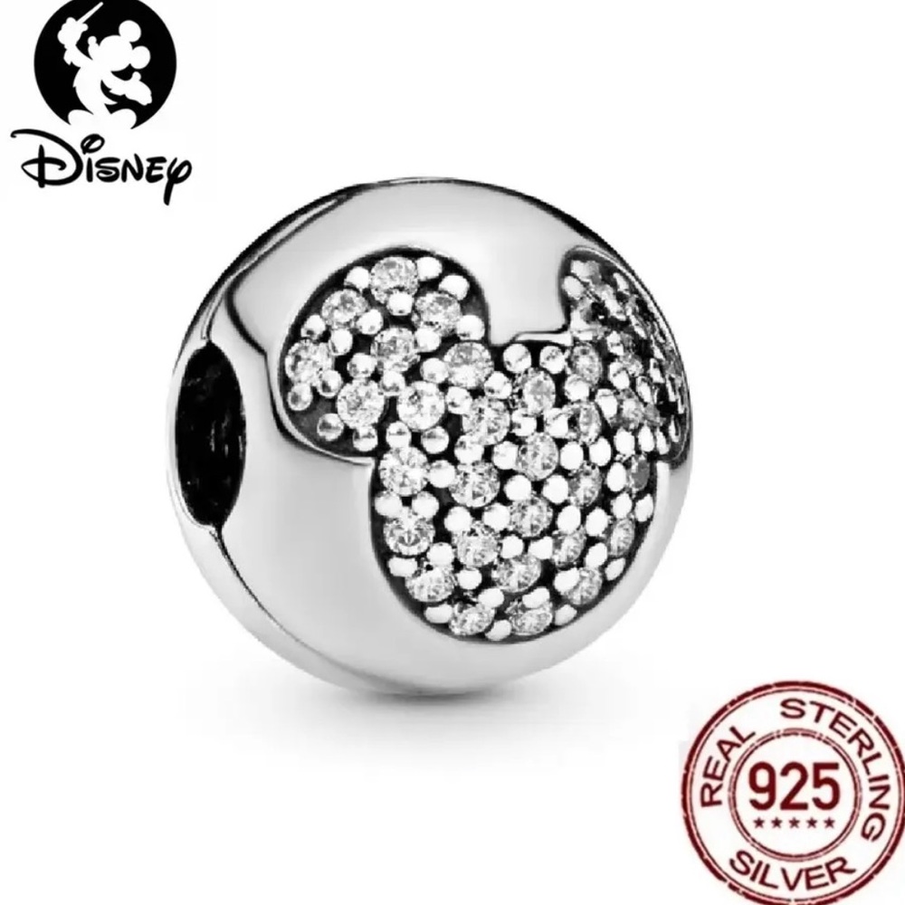 NWOT Disney Mickey Mouse Pave Stopper Safety Clip Charm Sterling Silver 925 - Picture 1 of 10